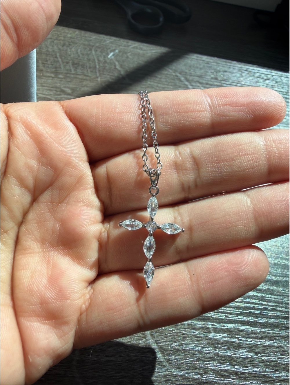 18" Stainless Steel Marquise Crystal Cross Necklace